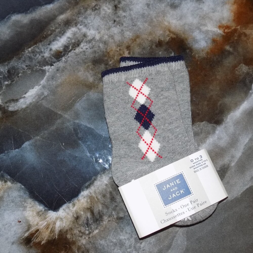 Janie and Jack Gray Argyle Crew Socks Size 0/3 Months Boy's NEW